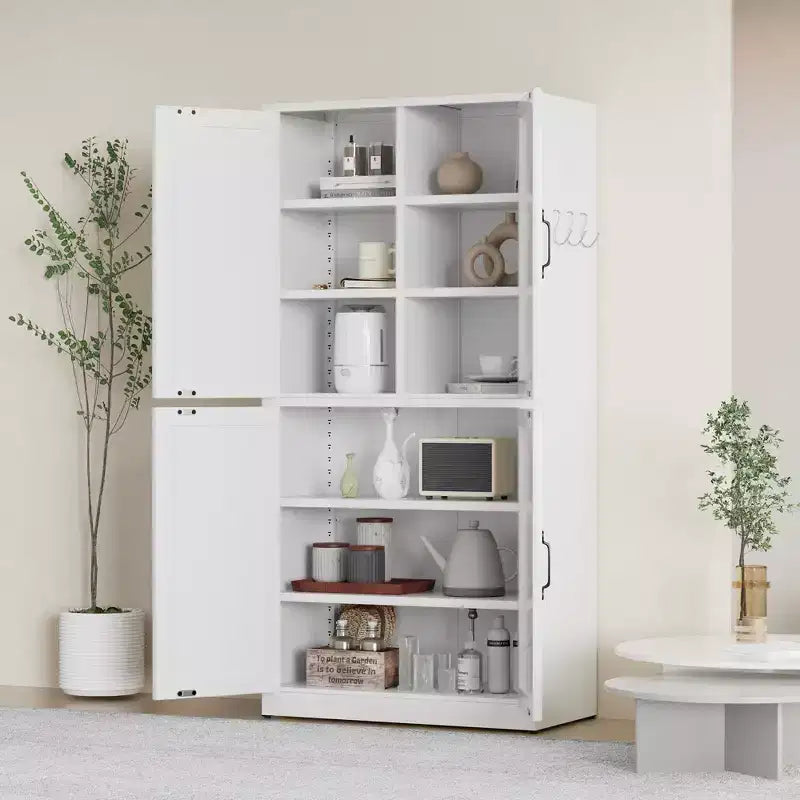 VIYET 64H Armadio Dispensa in Acciaio Bianco Resistente, Ripiani Regolabili da 25 kg/Ripiano + Anta Magnetica, per Cucina/Bagno/Soggiorno