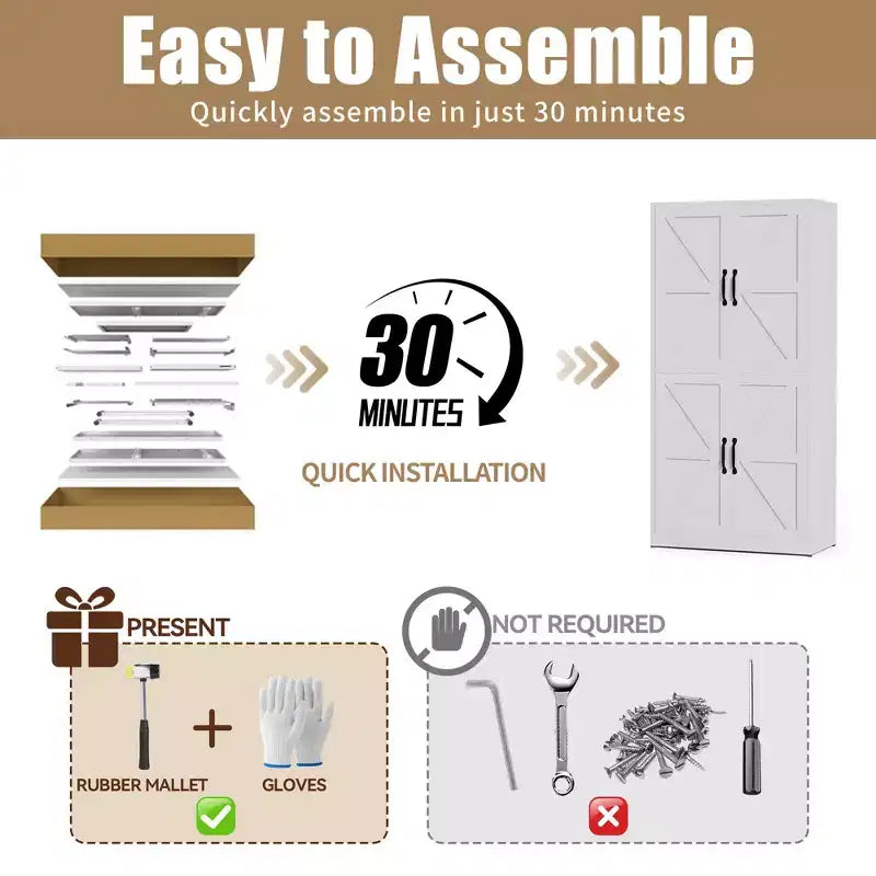 VIYET 64H Armadio Dispensa in Acciaio Bianco Resistente, Ripiani Regolabili da 25 kg/Ripiano + Anta Magnetica, per Cucina/Bagno/Soggiorno