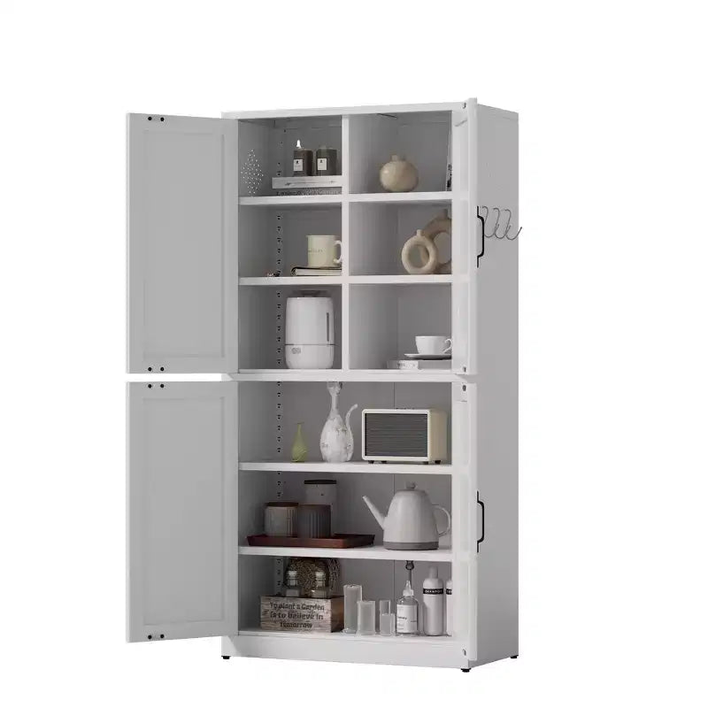 VIYET 64H Armadio Dispensa in Acciaio Bianco Resistente, Ripiani Regolabili da 25 kg/Ripiano + Anta Magnetica, per Cucina/Bagno/Soggiorno