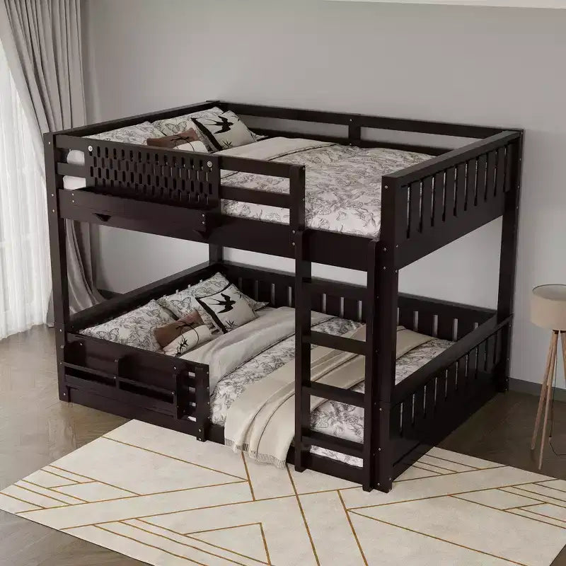 Struttura letto a castello con scaletta, spondine, pannello forato e libreria, nessun boxspring necessario (Twin XL/Full XL/Queen su Queen) - ModernLuxe