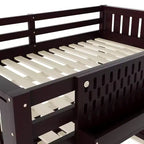 Struttura letto a castello con scaletta, spondine, pannello forato e libreria, nessun boxspring necessario (Twin XL/Full XL/Queen su Queen) - ModernLuxe