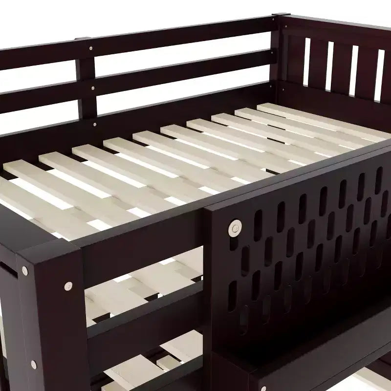 Struttura letto a castello con scaletta, spondine, pannello forato e libreria, nessun boxspring necessario (Twin XL/Full XL/Queen su Queen) - ModernLuxe