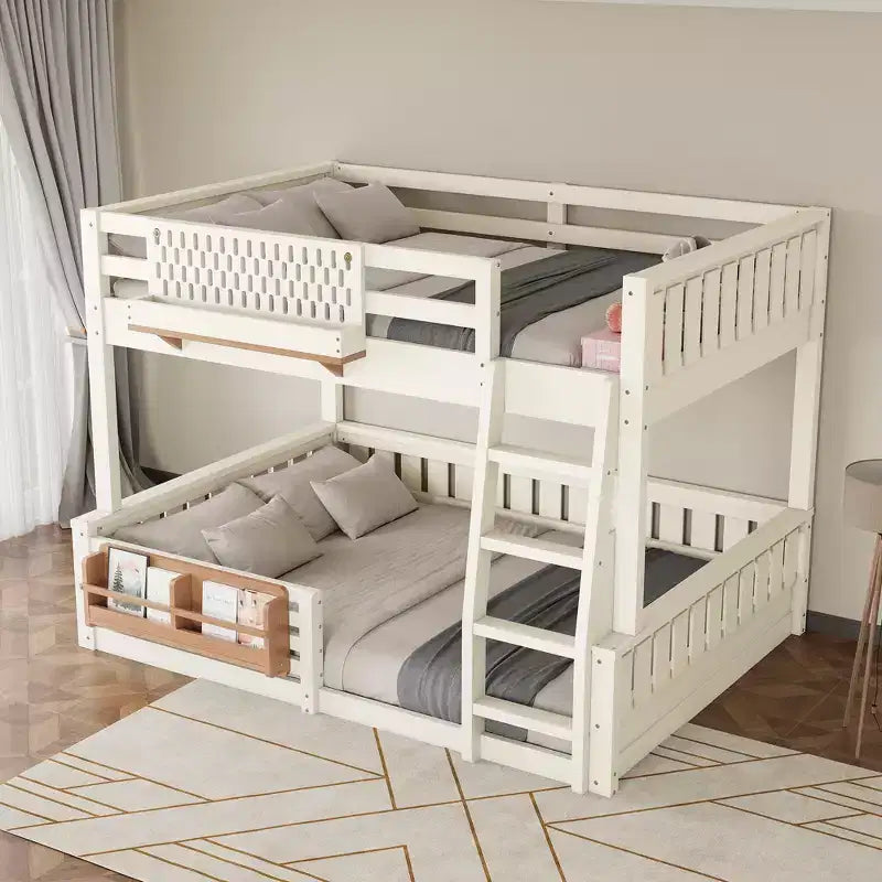 Struttura letto a castello con scaletta, spondine, pannello forato e libreria, nessun boxspring necessario (Twin XL/Full XL/Queen su Queen) - ModernLuxe