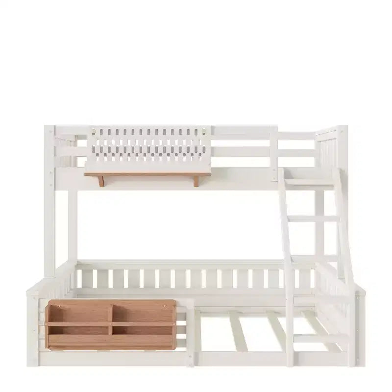 Struttura letto a castello con scaletta, spondine, pannello forato e libreria, nessun boxspring necessario (Twin XL/Full XL/Queen su Queen) - ModernLuxe