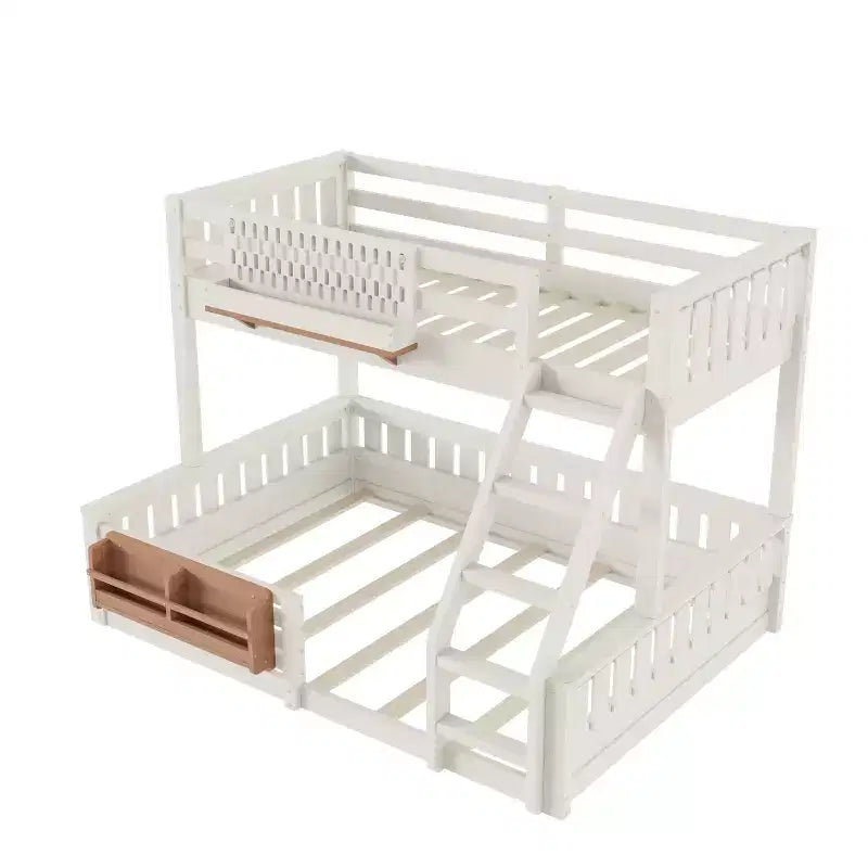 Struttura letto a castello con scaletta, spondine, pannello forato e libreria, nessun boxspring necessario (Twin XL/Full XL/Queen su Queen) - ModernLuxe