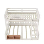Struttura letto a castello con scaletta, spondine, pannello forato e libreria, nessun boxspring necessario (Twin XL/Full XL/Queen su Queen) - ModernLuxe