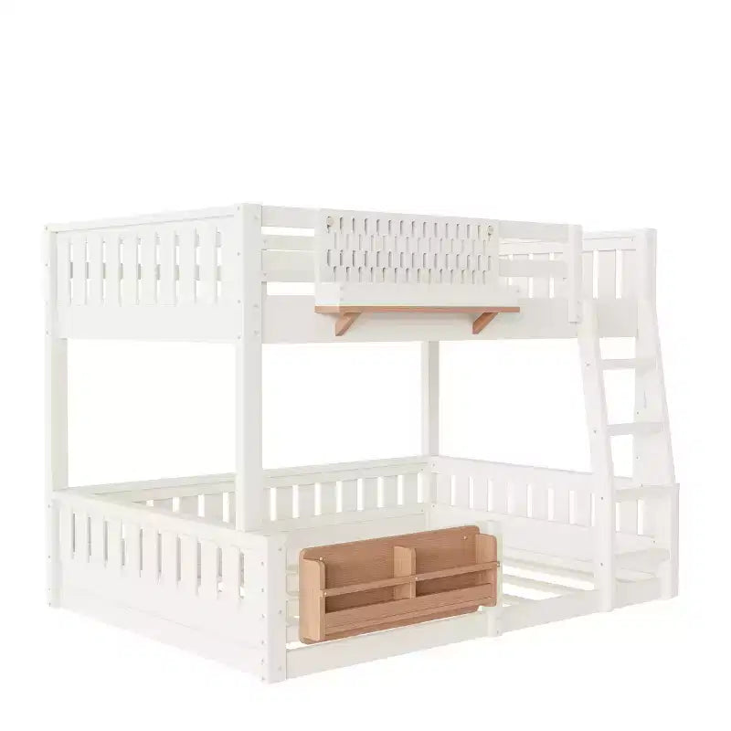 Struttura letto a castello con scaletta, spondine, pannello forato e libreria, nessun boxspring necessario (Twin XL/Full XL/Queen su Queen) - ModernLuxe