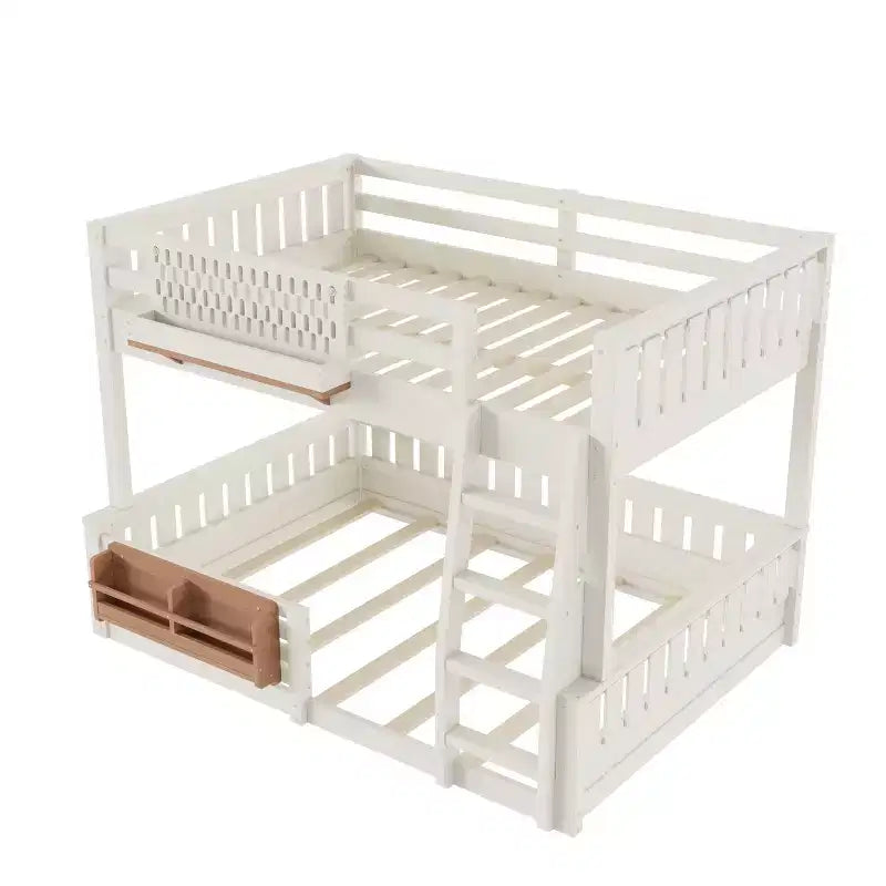 Struttura letto a castello con scaletta, spondine, pannello forato e libreria, nessun boxspring necessario (Twin XL/Full XL/Queen su Queen) - ModernLuxe