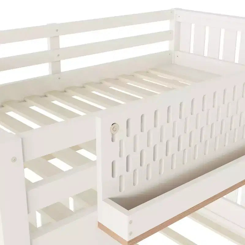 Struttura letto a castello con scaletta, spondine, pannello forato e libreria, nessun boxspring necessario (Twin XL/Full XL/Queen su Queen) - ModernLuxe