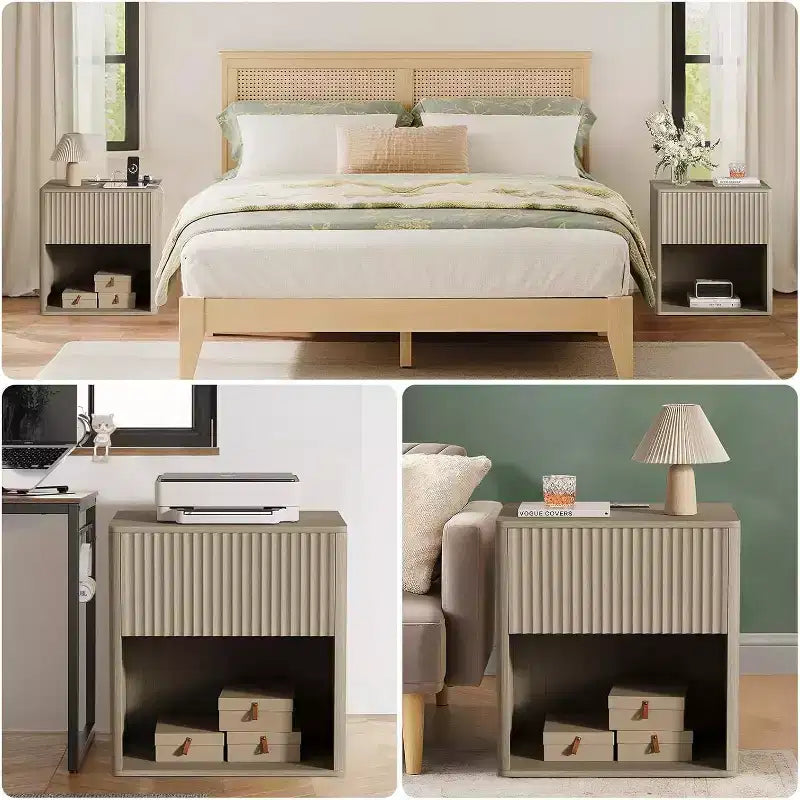 COZONY Comodini Moderni Set da 2, Design con Bordi Arrotondati per Camera da Letto Soggiorno, Non richiedono alimentazione.