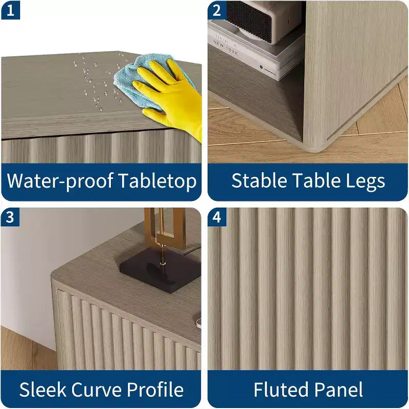 COZONY Comodini Moderni Set da 2, Design con Bordi Arrotondati per Camera da Letto Soggiorno, Non richiedono alimentazione.