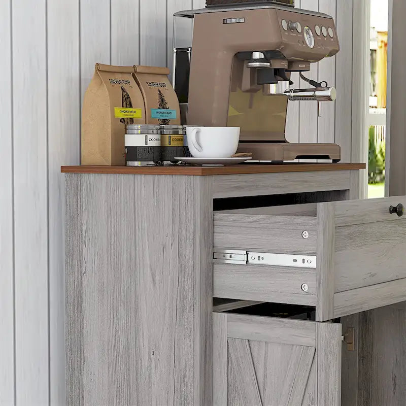 Mobile dispensa/credenza da fattoria con ante scorrevoli, credenza da cucina con doppie ante, cassetto e ripiano regolabile