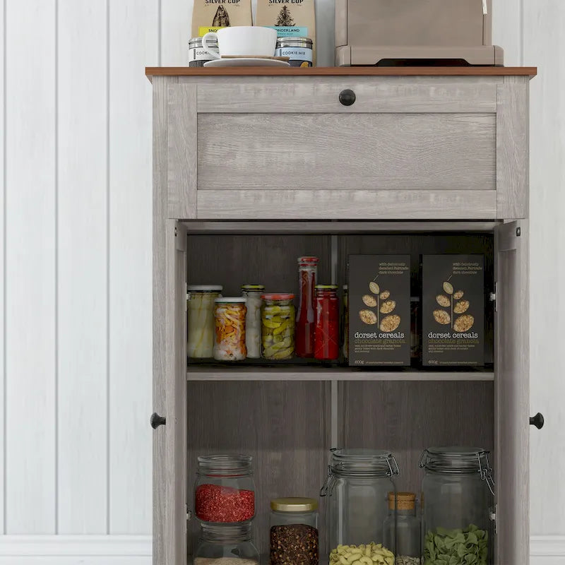 Mobile dispensa/credenza da fattoria con ante scorrevoli, credenza da cucina con doppie ante, cassetto e ripiano regolabile