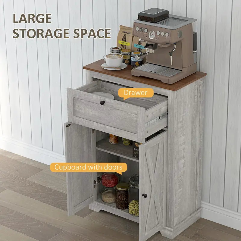 Mobile dispensa/credenza da fattoria con ante scorrevoli, credenza da cucina con doppie ante, cassetto e ripiano regolabile