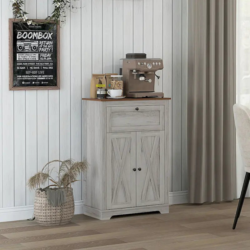 Mobile dispensa/credenza da fattoria con ante scorrevoli, credenza da cucina con doppie ante, cassetto e ripiano regolabile