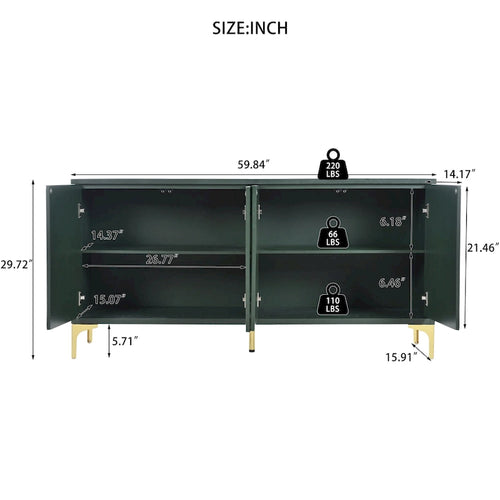 Credenza a 4 ante da 60" con ante intagliate e ripiani regolabili per ingresso, sala da pranzo, soggiorno