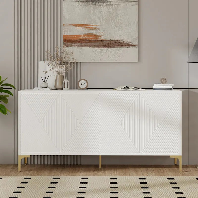 Credenza a 4 ante da 60" con ante intagliate e ripiani regolabili per ingresso, sala da pranzo, soggiorno