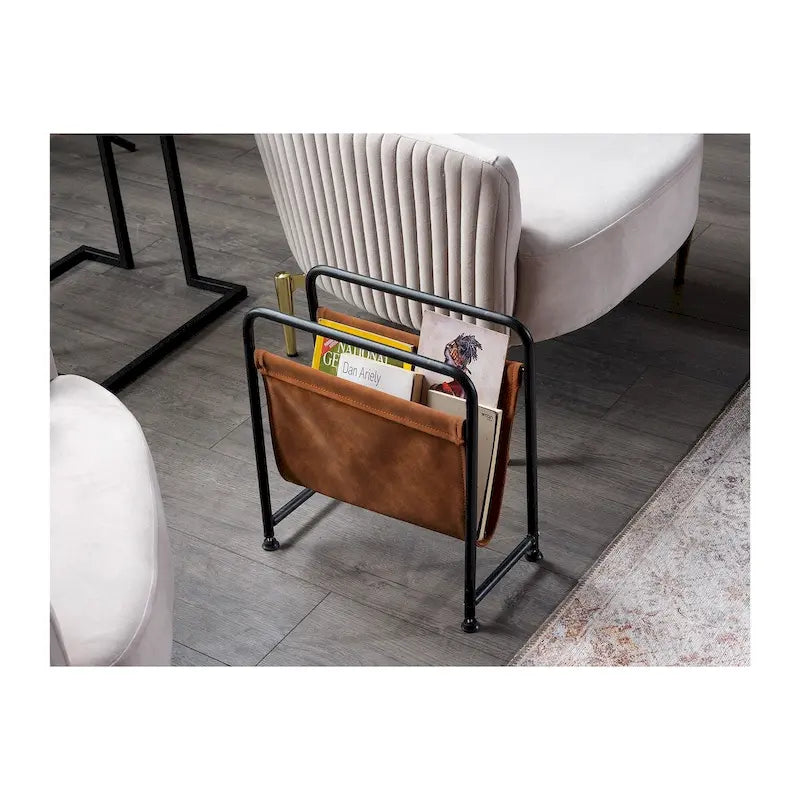 Portariviste a Sospensione Osi Freestanding con Struttura in Metallo e Finitura in Similpelle