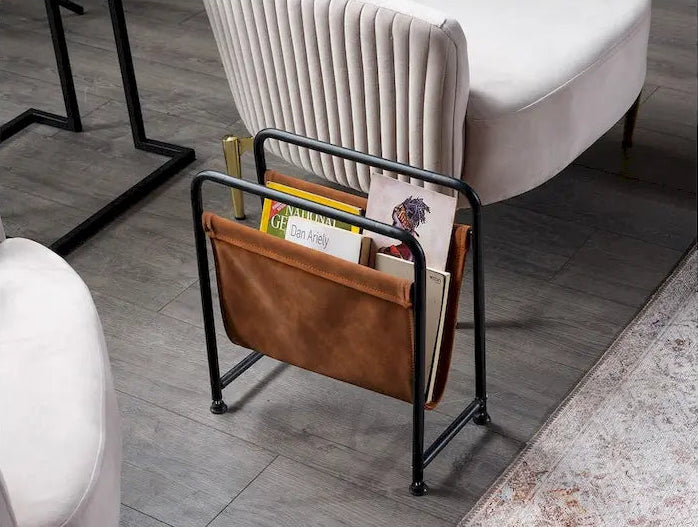 Osi Freestanding Metal Frame Leatharette Sling Magazine Holder