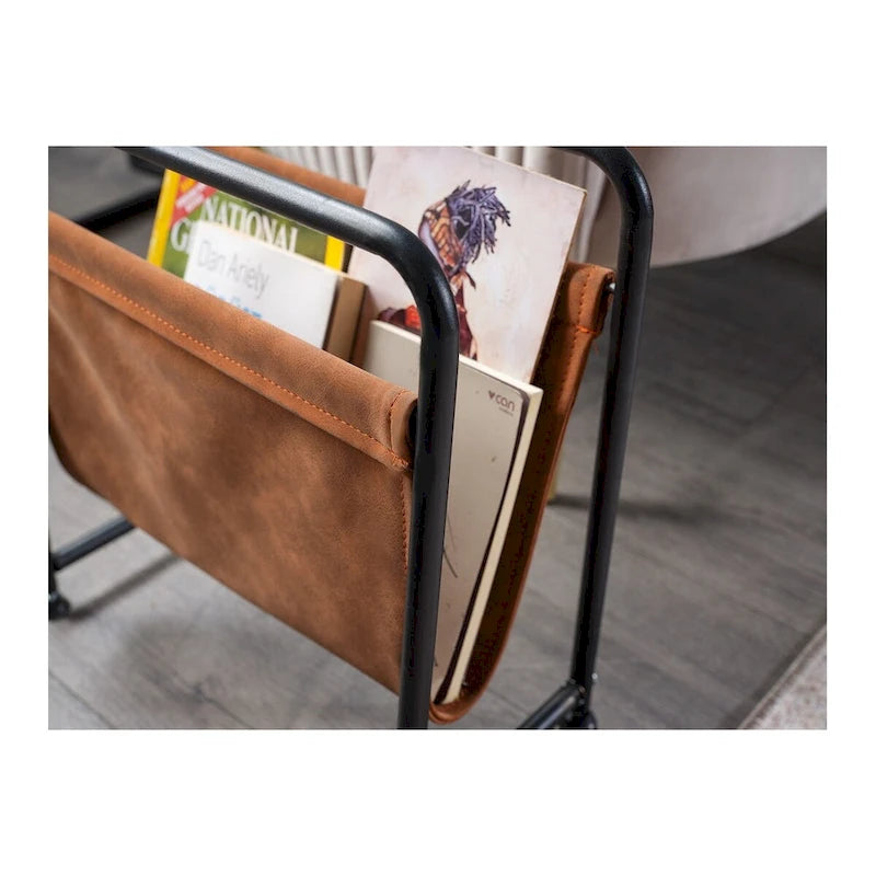 Portariviste a Sospensione Osi Freestanding con Struttura in Metallo e Finitura in Similpelle