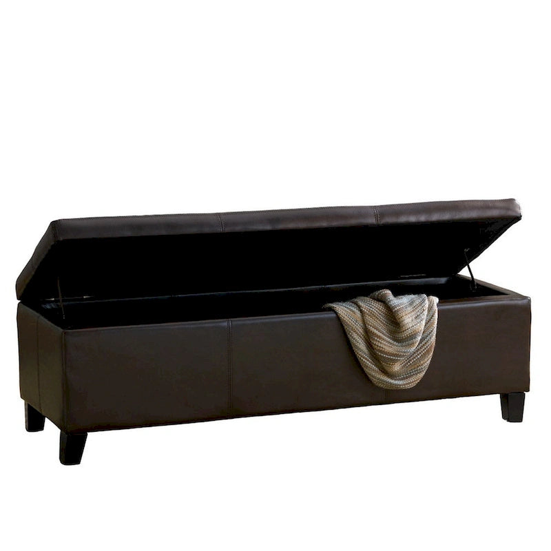 Panca contenitore Elias, in similpelle marrone dettagliata, 129,5 cm