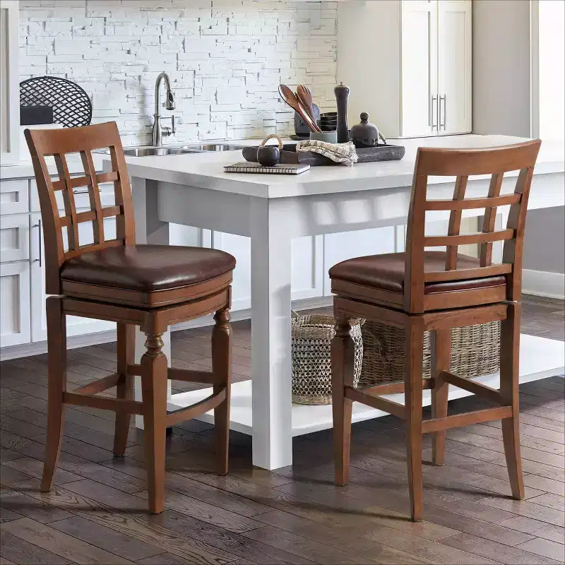 Set di 2 sgabelli da bar alti Napa con schienale in mogano - Alaterre Furniture: Imbottito, struttura in legno di Hevea, altezza seduta 76 cm