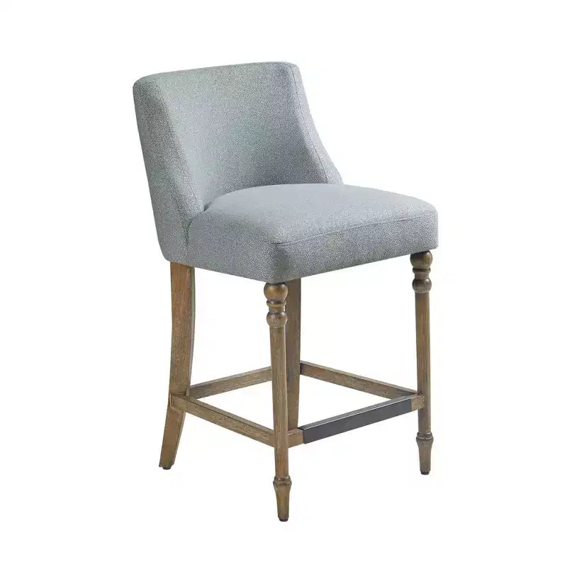 Sgabello da bar imbottito Delaney da 25" blu - Martha Stewart: seduta quadrata, gambe in legno, tessuto in poliestere