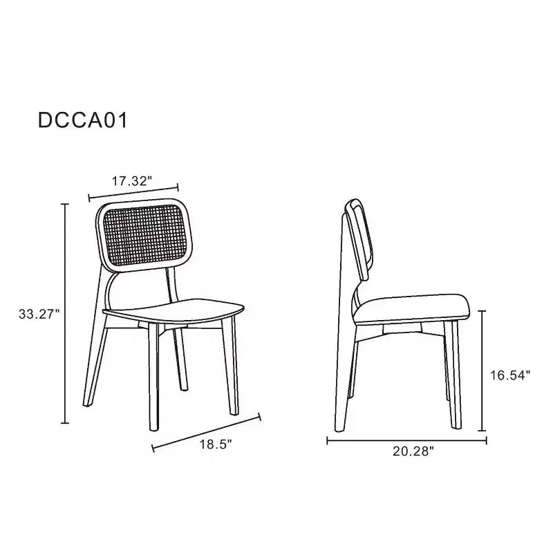 Set di 2 sedie da pranzo quadrate Versailles nere/naturali - Manhattan Comfort: struttura in legno di frassino, dettagli in rattan, sedile ergonomico
