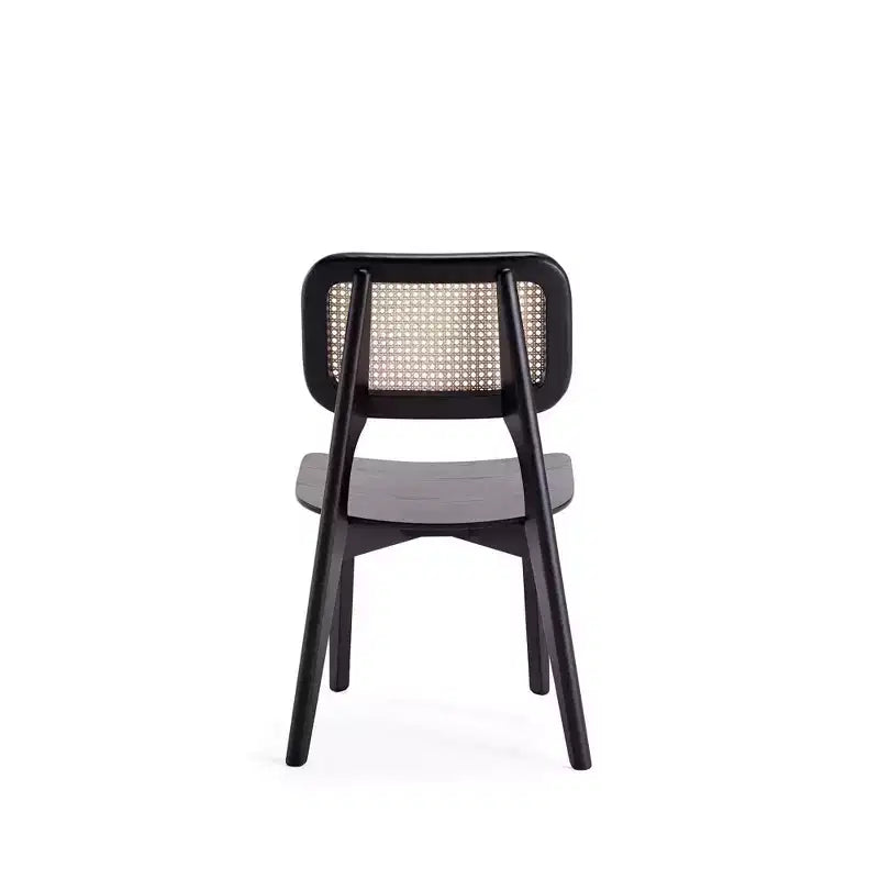 Set di 2 sedie da pranzo quadrate Versailles nere/naturali - Manhattan Comfort: struttura in legno di frassino, dettagli in rattan, sedile ergonomico