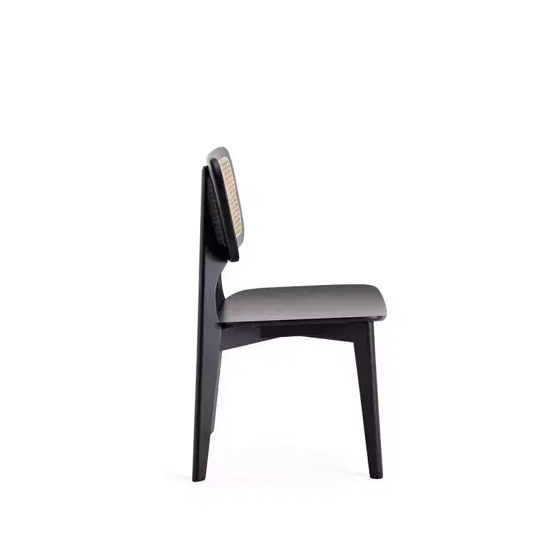 Set di 2 sedie da pranzo quadrate Versailles nere/naturali - Manhattan Comfort: struttura in legno di frassino, dettagli in rattan, sedile ergonomico