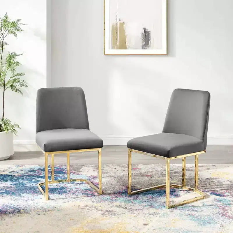 Set di 2 sedie da pranzo Amplify con base a slitta in velluto performance, oro/grigio - Modway: Imbottite, struttura in ferro, capacità 150 kg