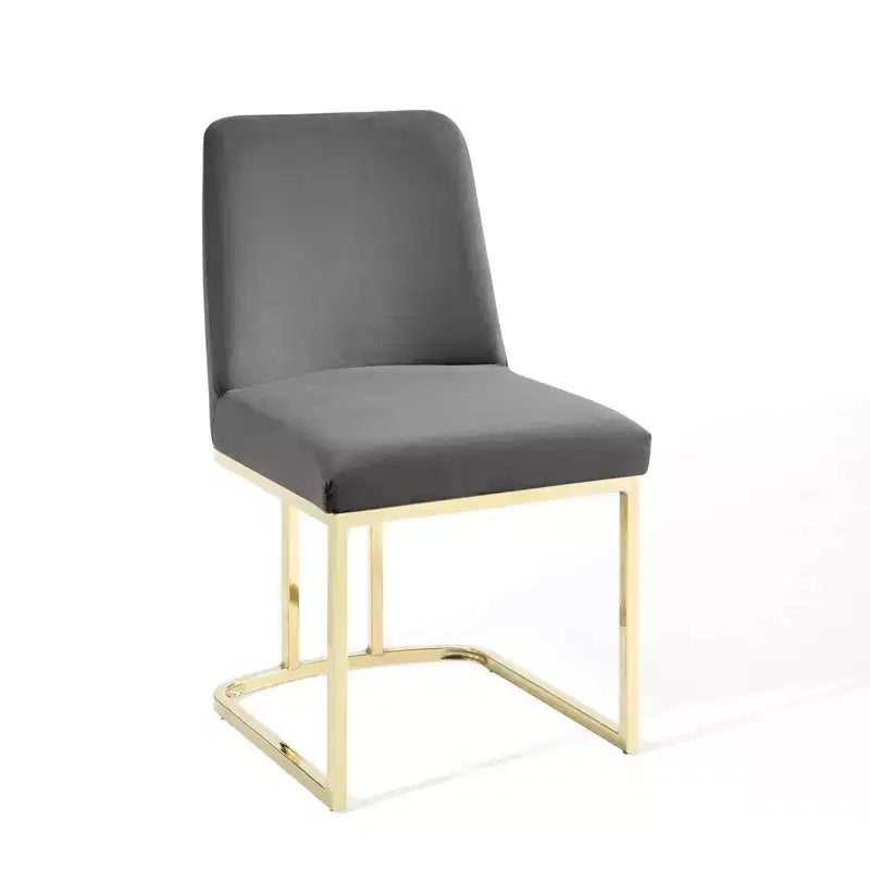 Set di 2 sedie da pranzo Amplify con base a slitta in velluto performance, oro/grigio - Modway: Imbottite, struttura in ferro, capacità 150 kg