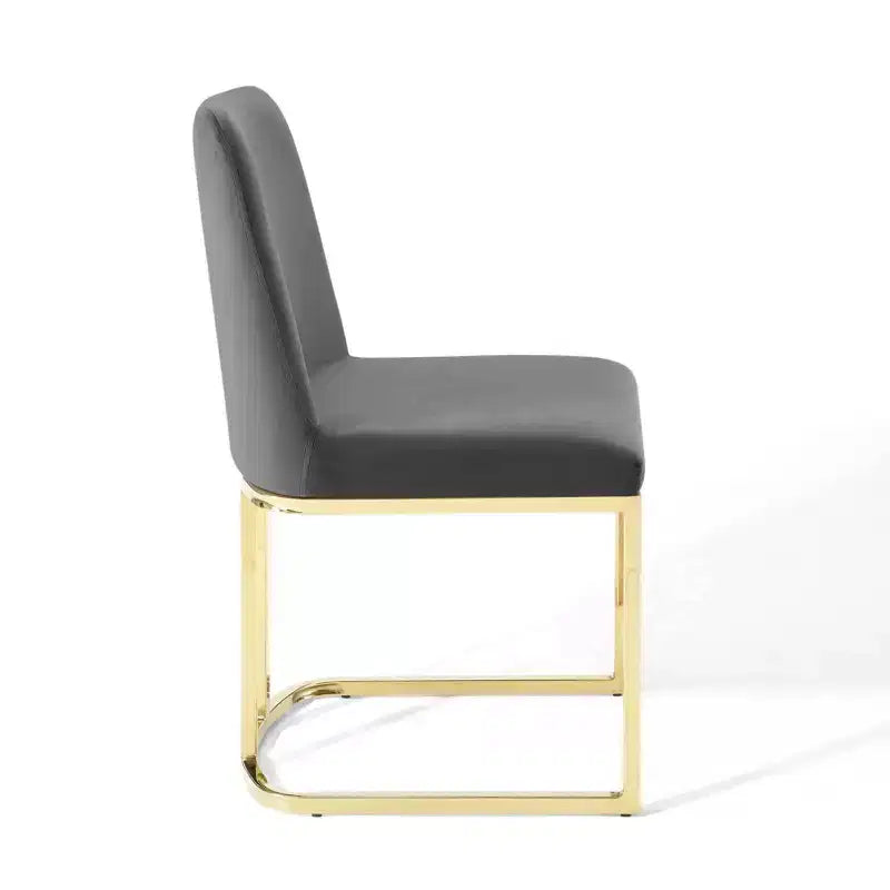 Set di 2 sedie da pranzo Amplify con base a slitta in velluto performance, oro/grigio - Modway: Imbottite, struttura in ferro, capacità 150 kg