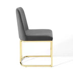 Set di 2 sedie da pranzo Amplify con base a slitta in velluto performance, oro/grigio - Modway: Imbottite, struttura in ferro, capacità 150 kg