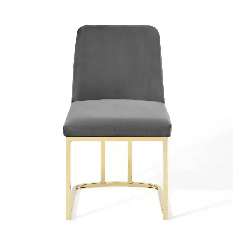 Set di 2 sedie da pranzo Amplify con base a slitta in velluto performance, oro/grigio - Modway: Imbottite, struttura in ferro, capacità 150 kg