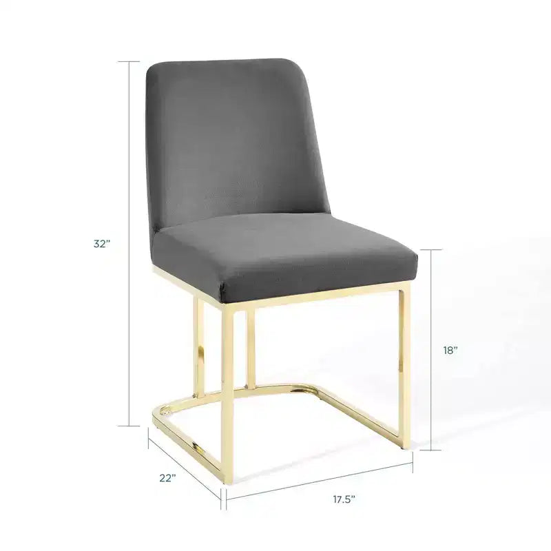 Set di 2 sedie da pranzo Amplify con base a slitta in velluto performance, oro/grigio - Modway: Imbottite, struttura in ferro, capacità 150 kg
