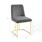 Set di 2 sedie da pranzo Amplify con base a slitta in velluto performance, oro/grigio - Modway: Imbottite, struttura in ferro, capacità 150 kg