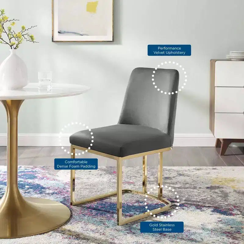 Set di 2 sedie da pranzo Amplify con base a slitta in velluto performance, oro/grigio - Modway: Imbottite, struttura in ferro, capacità 150 kg