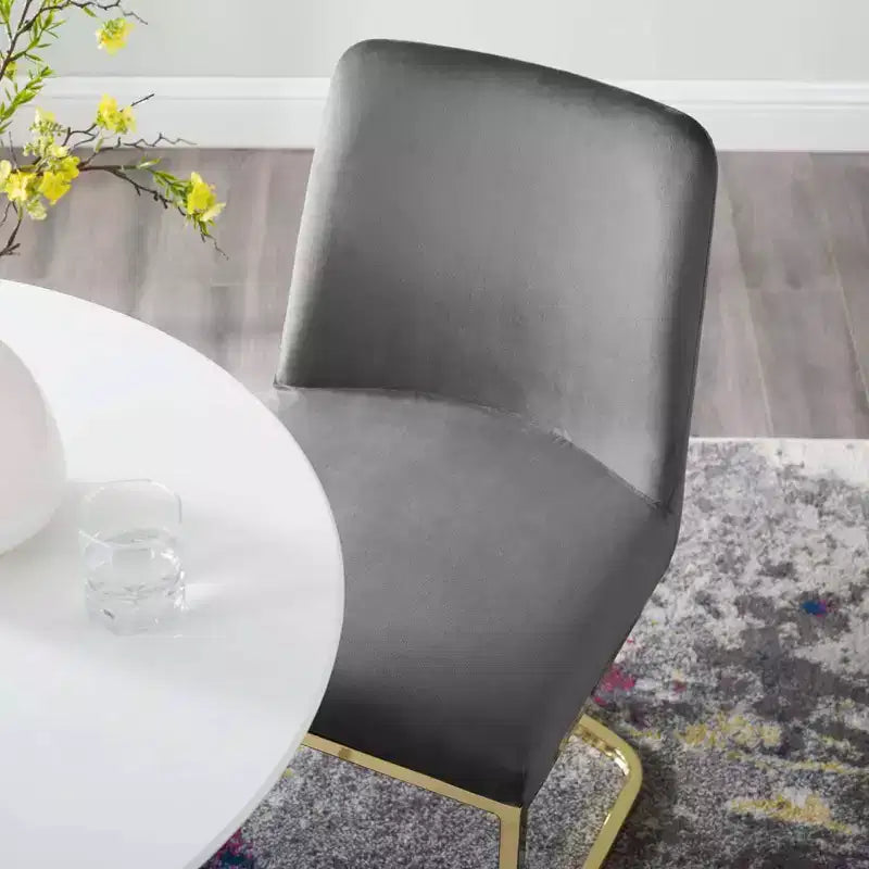 Set di 2 sedie da pranzo Amplify con base a slitta in velluto performance, oro/grigio - Modway: Imbottite, struttura in ferro, capacità 150 kg