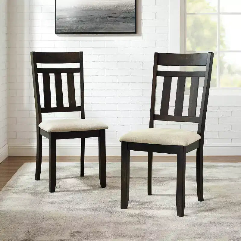 Set di 2 sedie da pranzo con schienale a doghe Hayden Ardesia - Crosley: Seduta imbottita, Struttura in legno di gomma, Lino