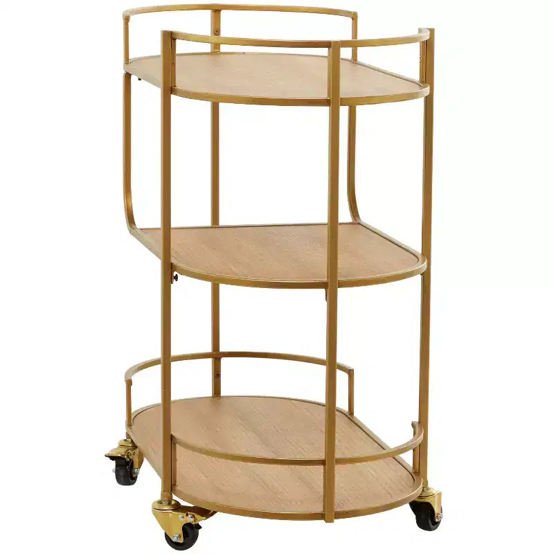 Carrello bar contemporaneo in metallo e legno, oro - Olivia & May: Nessun montaggio, 3 ripiani, per uso interno