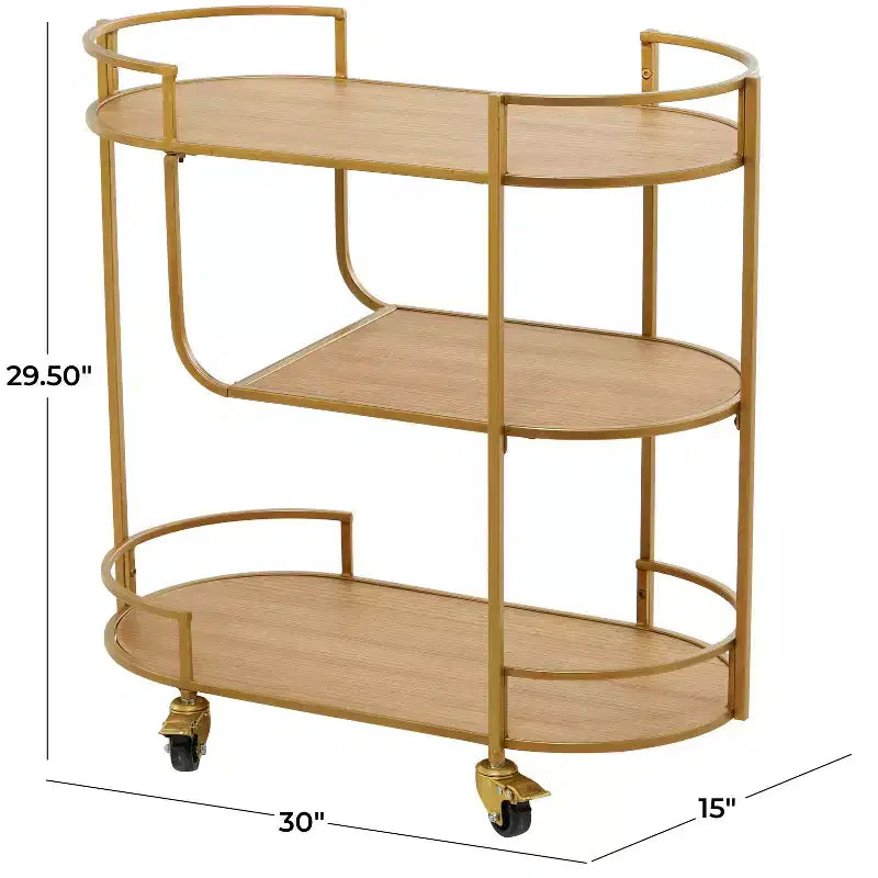 Carrello bar contemporaneo in metallo e legno, oro - Olivia & May: Nessun montaggio, 3 ripiani, per uso interno
