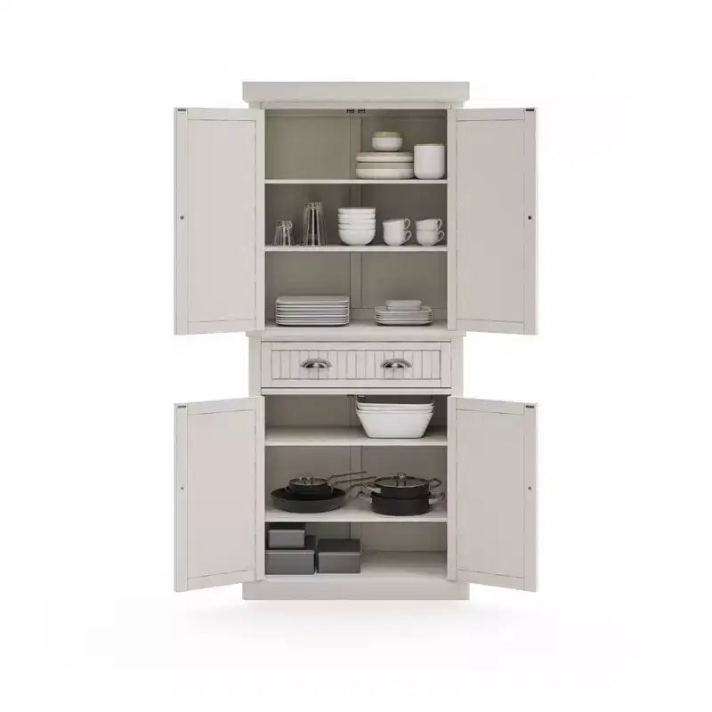 Nantucket Pantry Bianco Sporco - Homestyles: Mobile da cucina costiero nautico, Struttura in legno massello, Ripiani regolabili, Altezza 72"