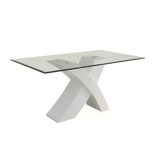 60" Pervis Dining Table White/Clear Glass - Acme Furniture: Modern 4-Seater, Criss Cross Wood Base, Non-Extension
