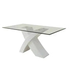 Tavolo da pranzo Pervis da 60" Bianco/Vetro trasparente - Acme Furniture: Moderno per 4 persone, base in legno incrociata, non allungabile