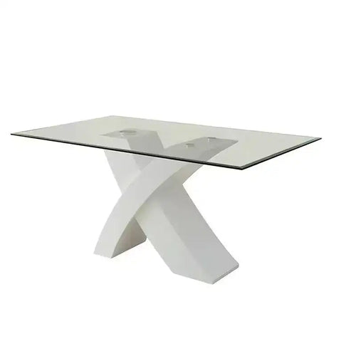 Tavolo da pranzo Pervis da 60" Bianco/Vetro trasparente - Acme Furniture: Moderno per 4 persone, base in legno incrociata, non allungabile