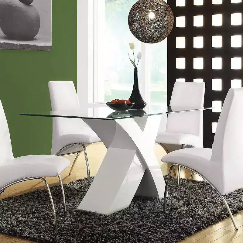 Tavolo da pranzo Pervis da 60" Bianco/Vetro trasparente - Acme Furniture: Moderno per 4 persone, base in legno incrociata, non allungabile