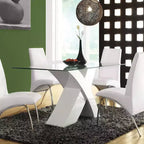 Tavolo da pranzo Pervis da 60" Bianco/Vetro trasparente - Acme Furniture: Moderno per 4 persone, base in legno incrociata, non allungabile