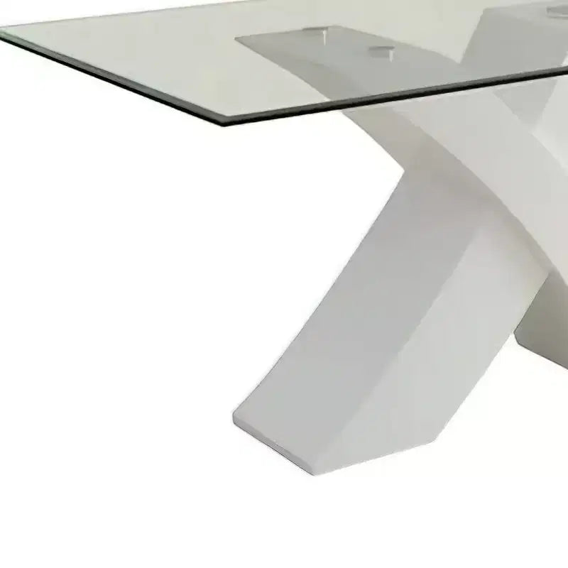 Tavolo da pranzo Pervis da 60" Bianco/Vetro trasparente - Acme Furniture: Moderno per 4 persone, base in legno incrociata, non allungabile