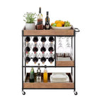 Carrello Bar Rustico in Legno di Noce e Metallo con Ruote Stile Fattoria 12 Bottiglie Marrone/Nero - Danya B.
